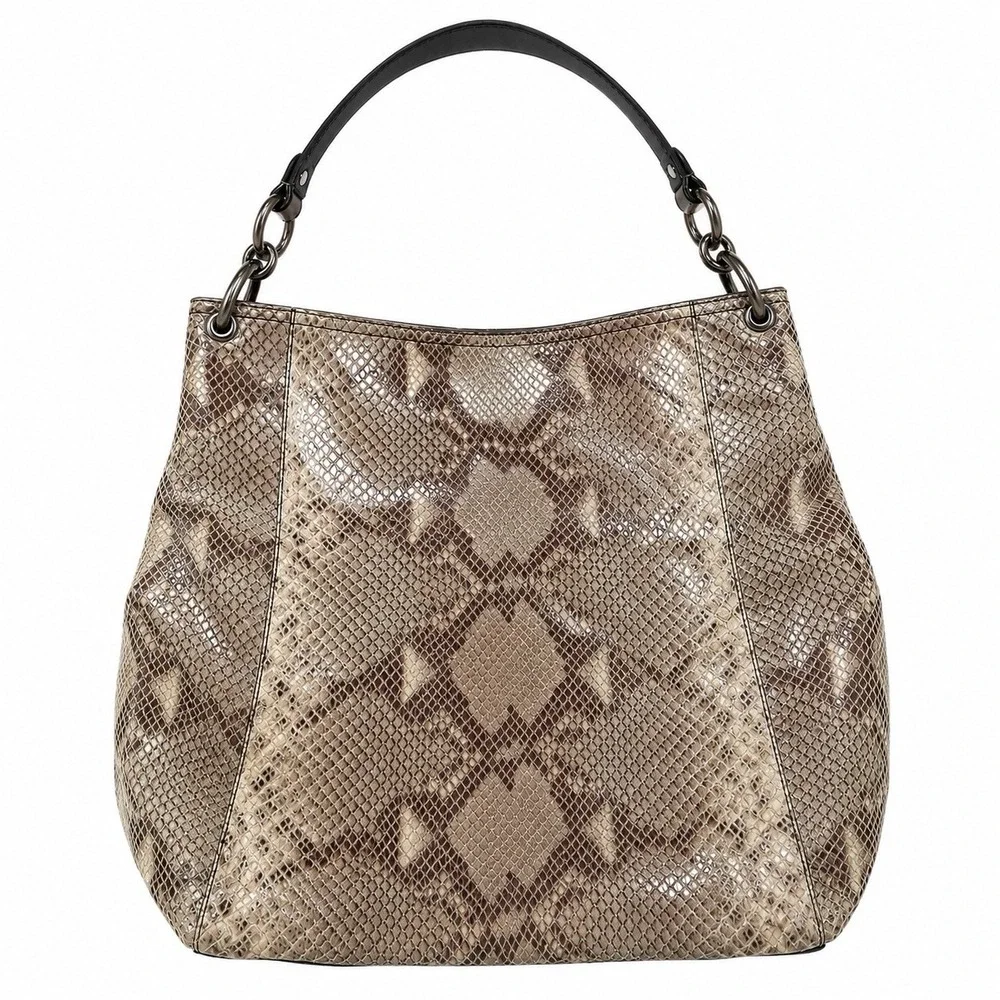 Coach Park Python Snake Print Leather Shoulder Hobo Bag Y2K Style Tan Shiny